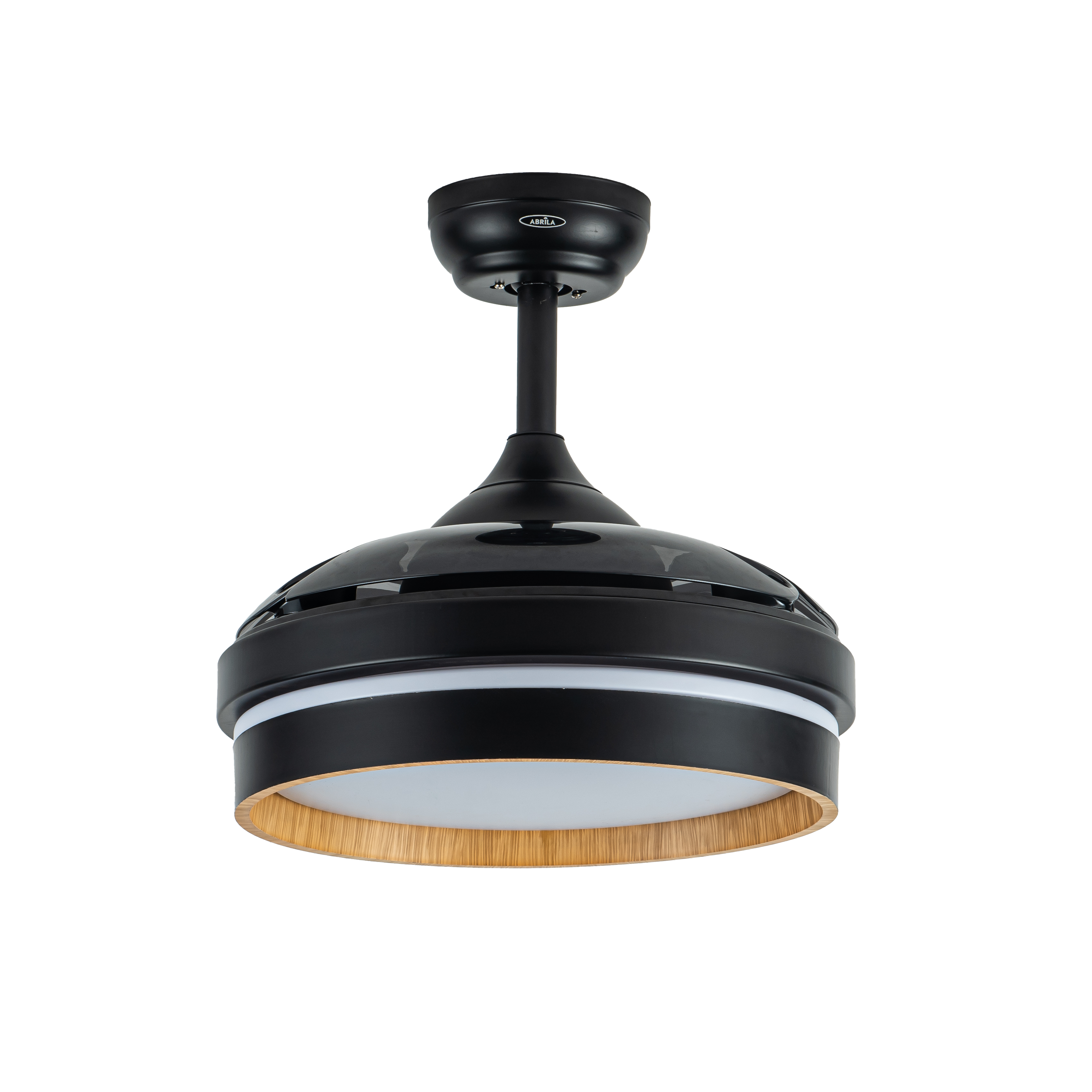 Ventilador de techo Nalon 48W negro/madera oscura, vista frontal, luzguru.com