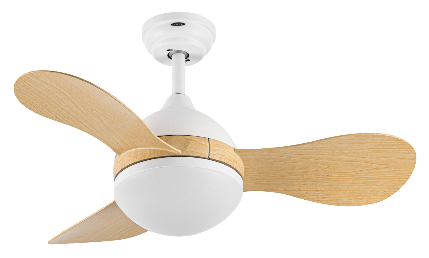 Ventilador de techo DC Sólido 24W blanco y haya de Fabrilamp, con mando a distancia y temporizador.