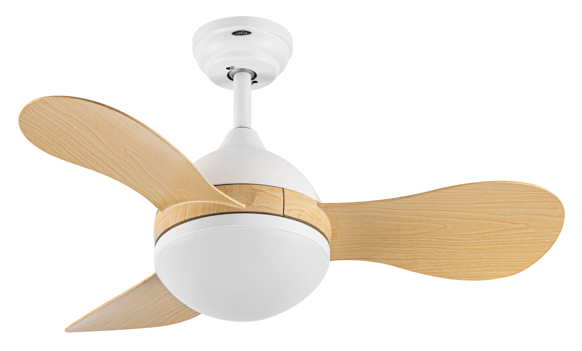 Ventilador de techo DC Sólido 24W blanco y haya de Fabrilamp, con mando a distancia y temporizador.