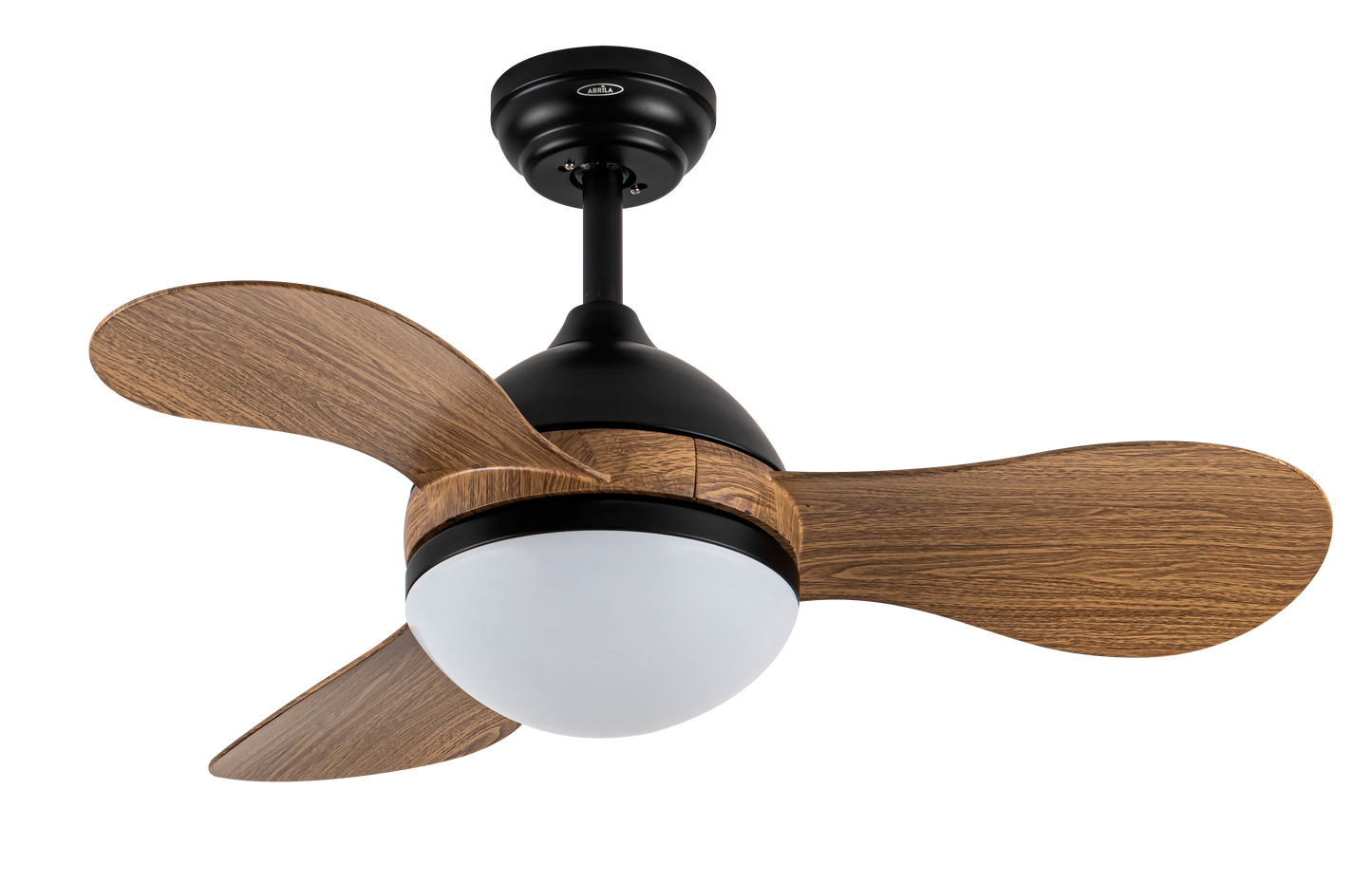 Ventilador de techo DC Sólido negro con aspas de madera, mando a distancia y temporizador. Fabrilamp.