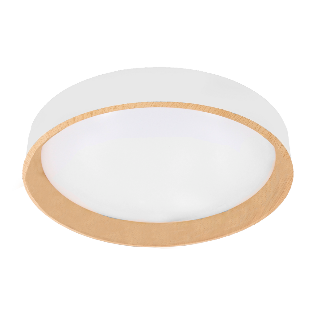 Plafón Morgan LED Blanco/Haya 50cm de Fabrilamp, 5400 lúmenes, mando a distancia incluido.