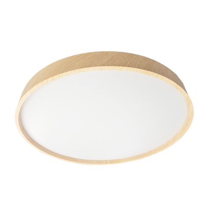 Plafón Kiara LED 60W Blanco/Haya, diseño moderno y elegante, mando a distancia incluido.