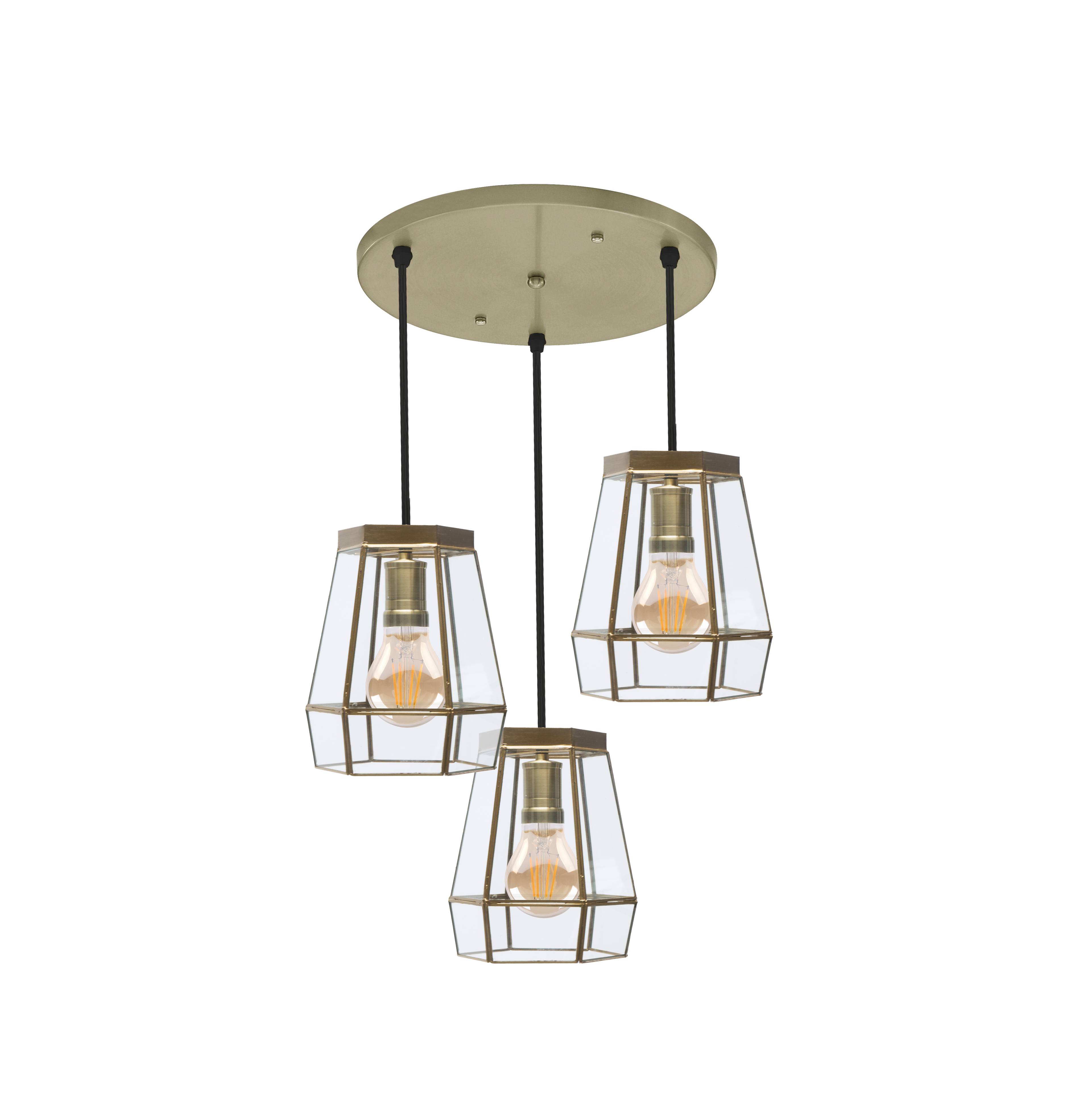 Plafón GUIA fabricado en metal color cuero con tulipas de cristal