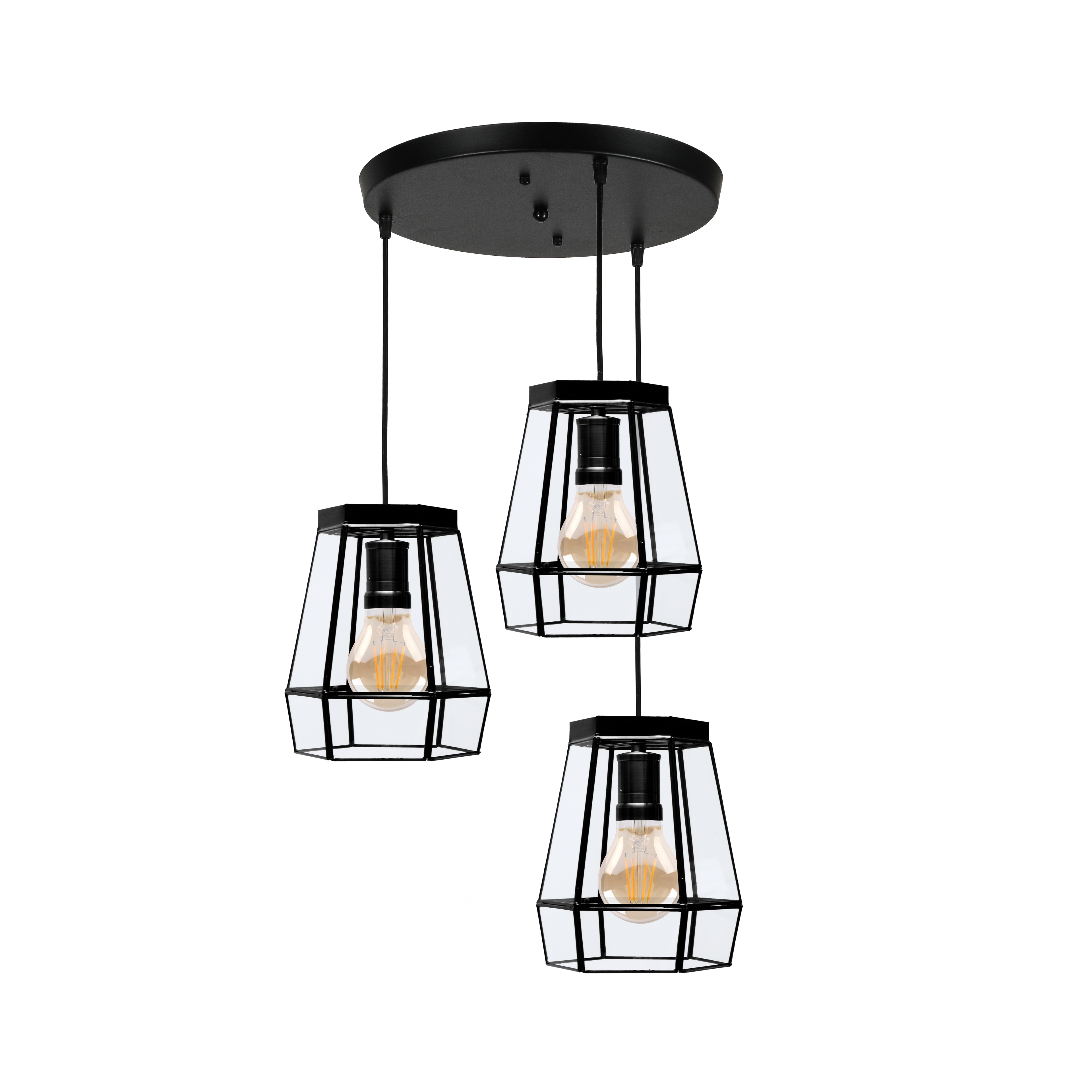 Plafón Guia fabricado en metal negro con detalles en cristal