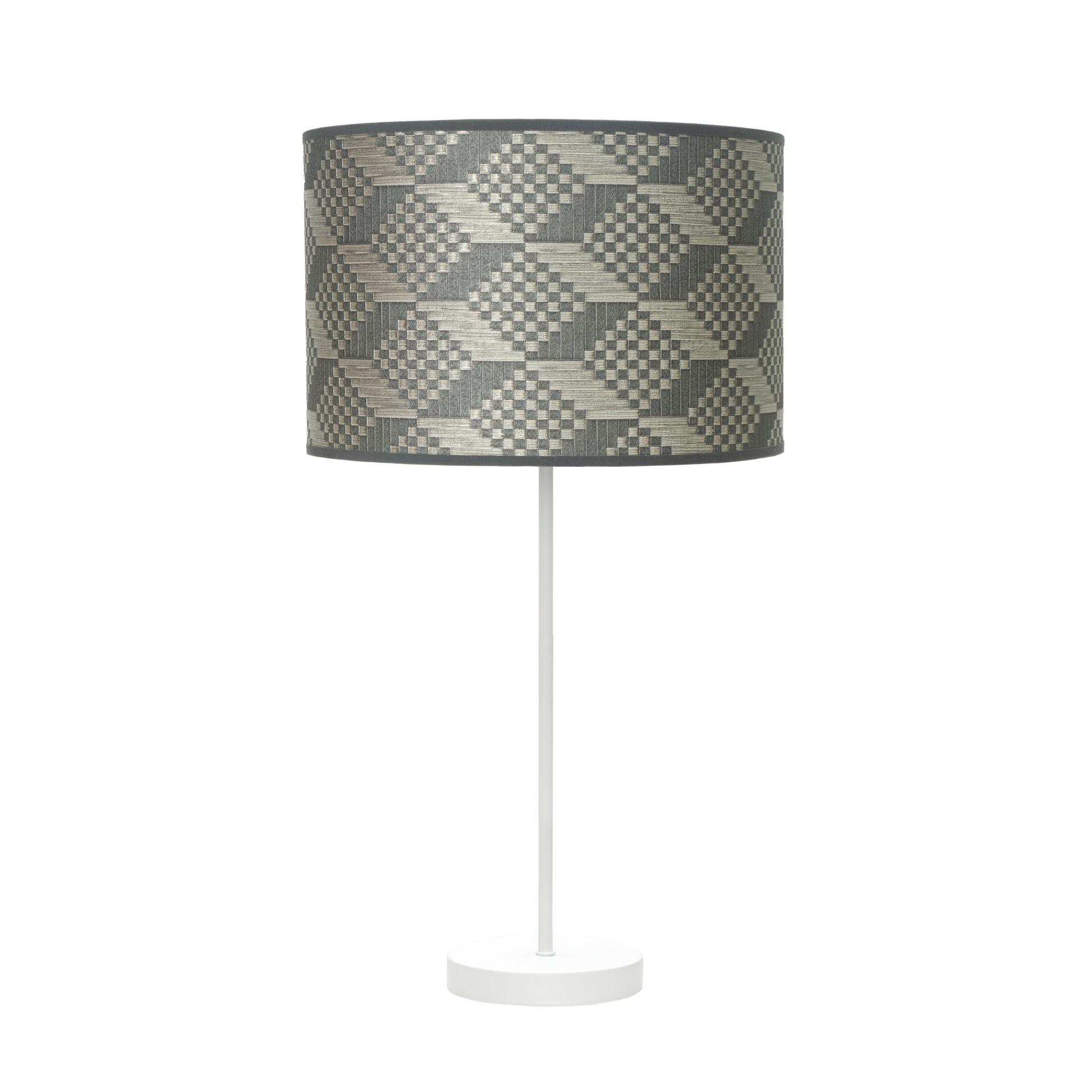 Lámpara de mesa MODA fabricada en metal y textil color blanco/gris tetris