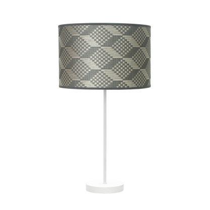 Lámpara de mesa MODA fabricada en metal y textil color blanco/gris tetris
