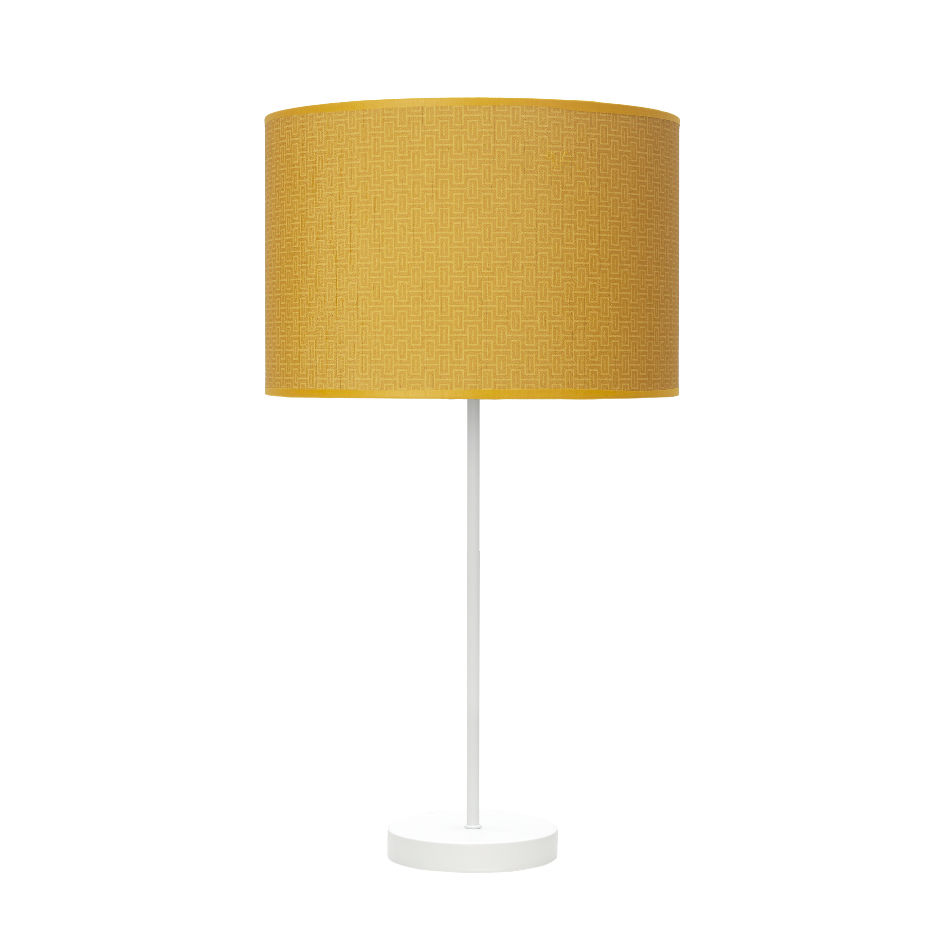 Lámpara fabricada en metal color blanco con pantalla textil color amarillo