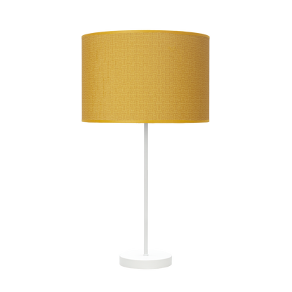 Lámpara fabricada en metal color blanco con pantalla textil color amarillo