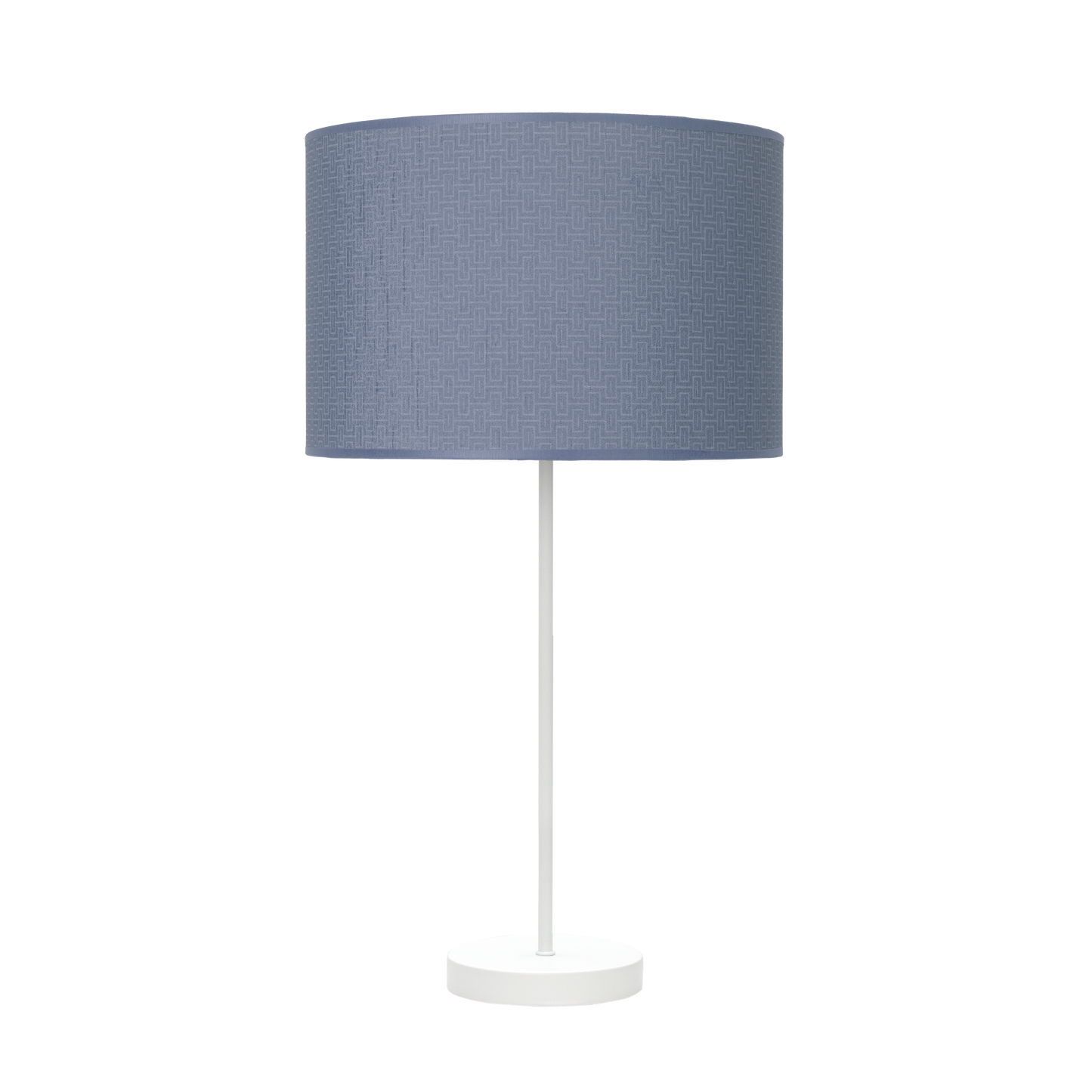 Lámpara fabricada en metal color blanco con pantalla textil azul, ideal para interior