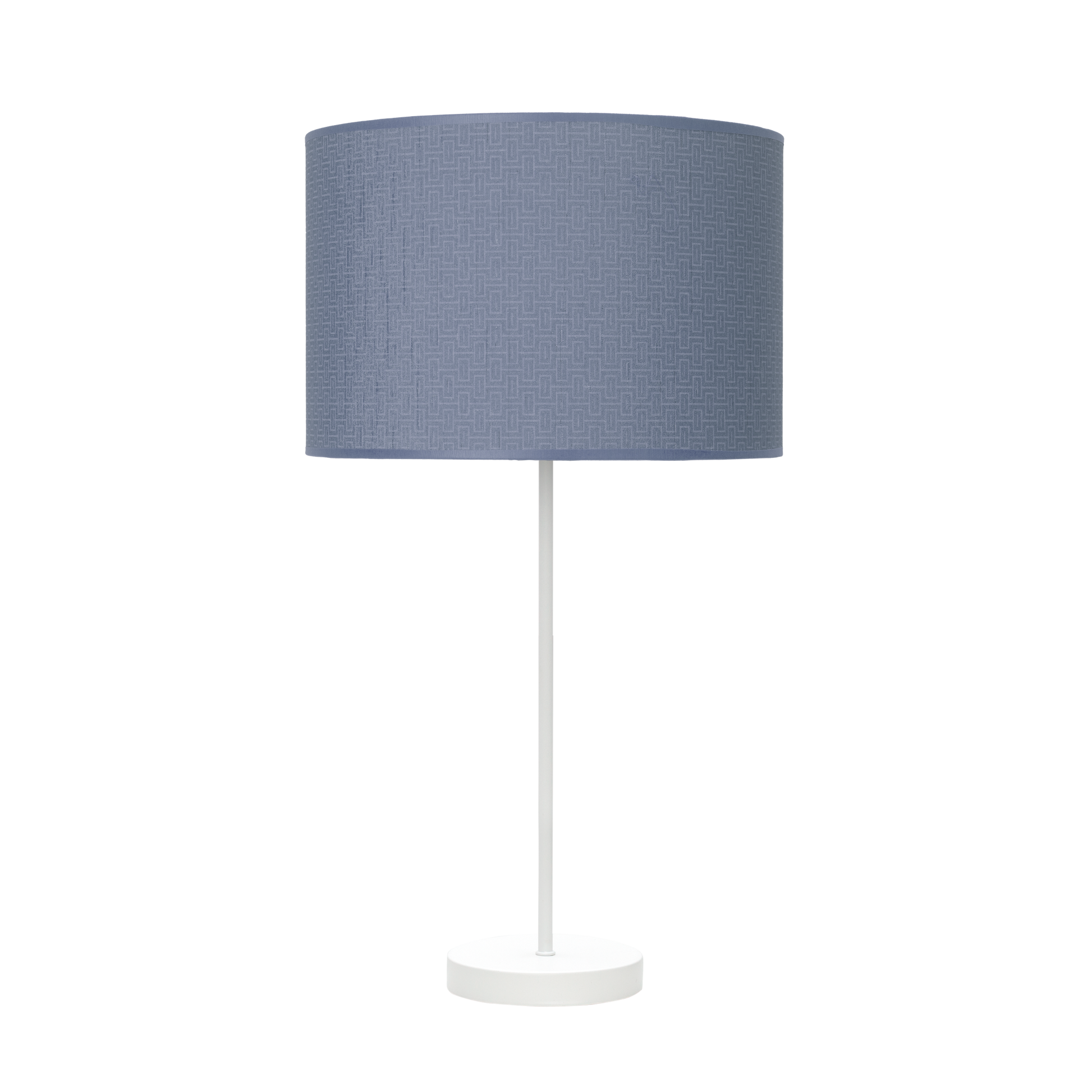 Lámpara fabricada en metal color blanco con pantalla textil azul, ideal para interior