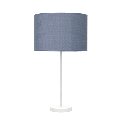 Lámpara fabricada en metal color blanco con pantalla textil azul, ideal para interior