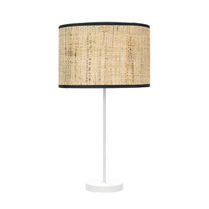 Lámpara de sobremesa Moda fabricada en metal color blanco y pantalla textil cañizo oscuro