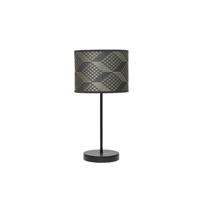 Lámpara fabricada en metal color negro y textil gris Fabrilamp