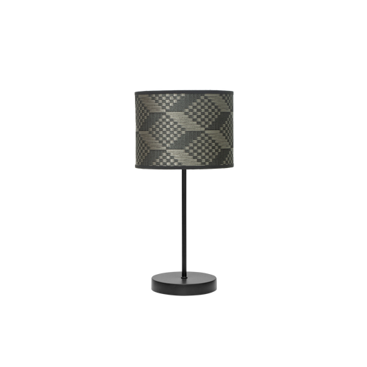 Lámpara fabricada en metal color negro y textil gris Fabrilamp
