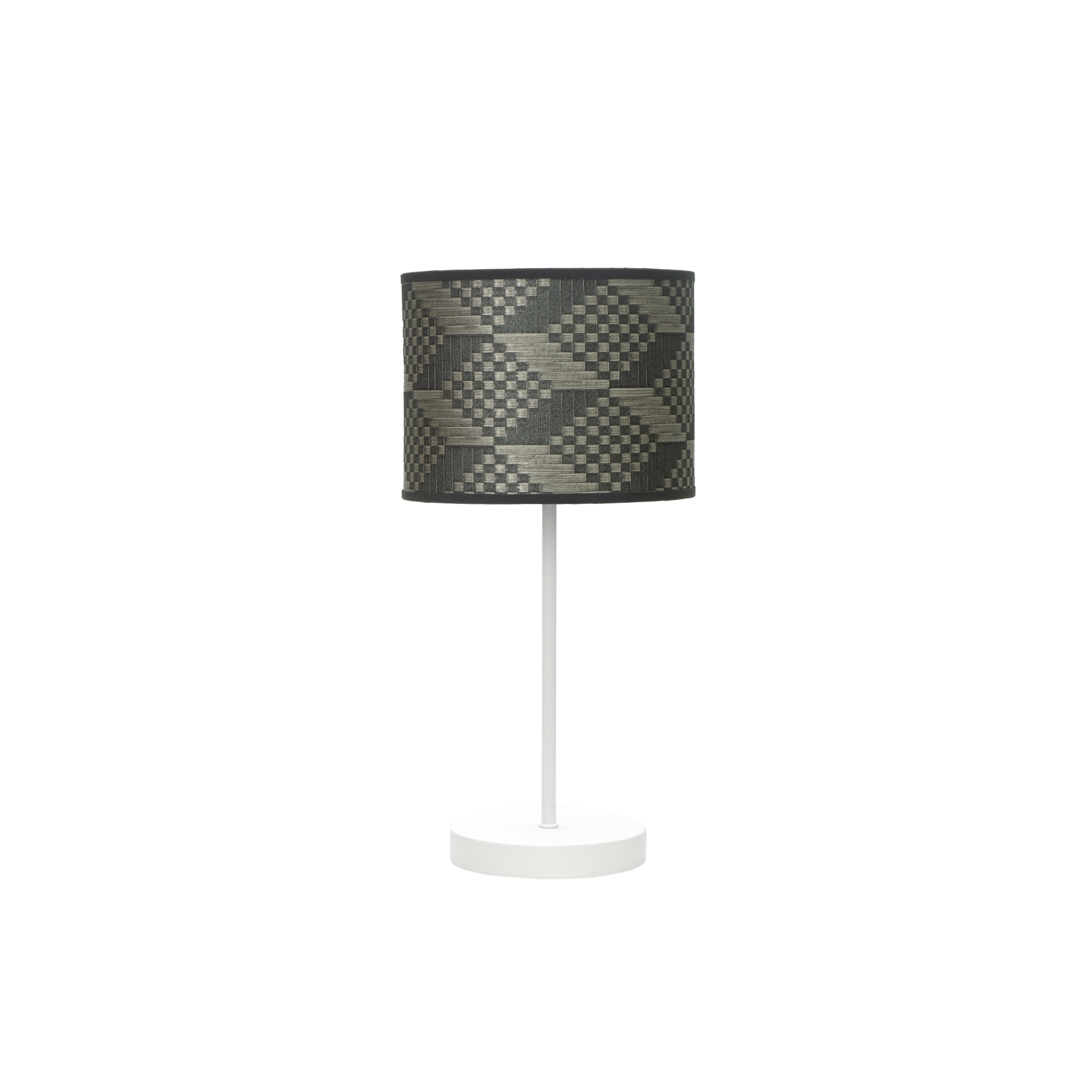 Sobremesa Moda fabricada en metal color blanco con pantalla textil gris