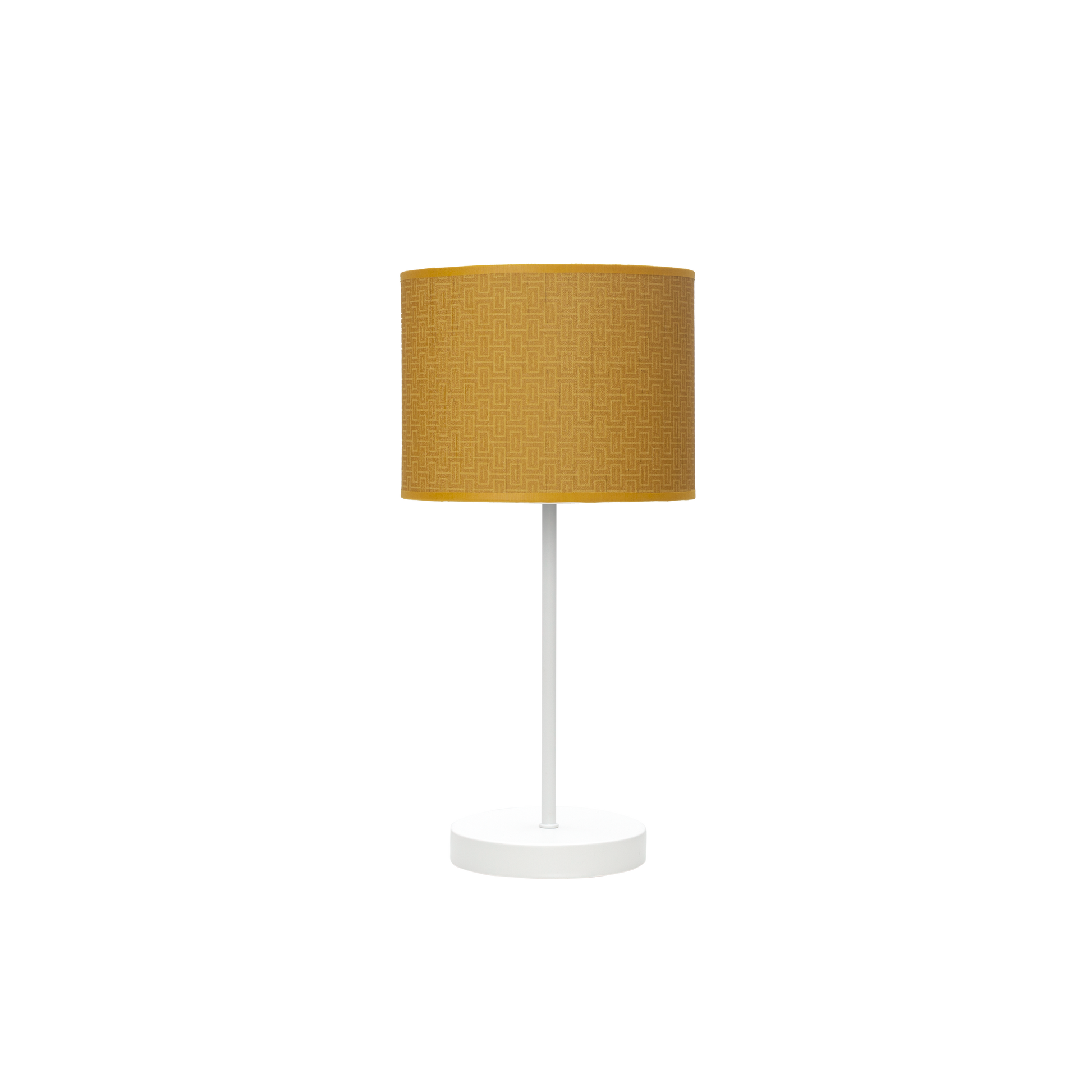 Lámpara hecha en metal y textil, color blanco y amarillo