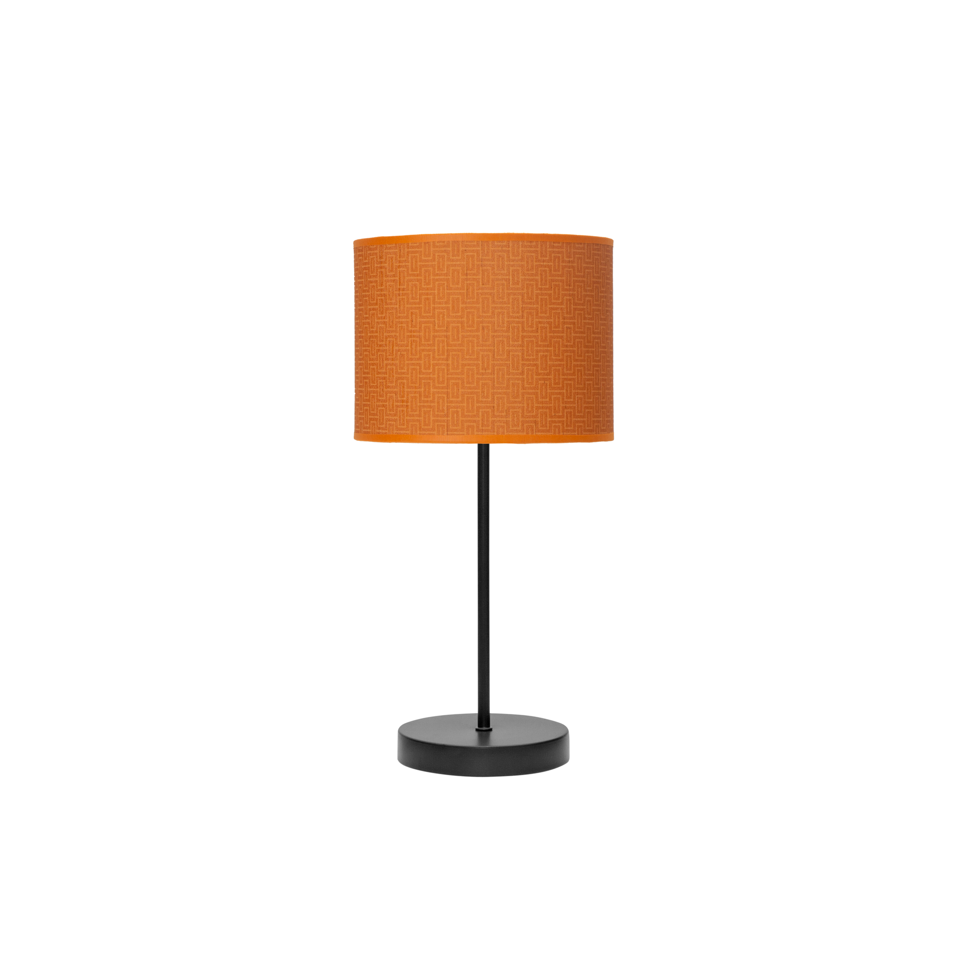 Lámpara de sobremesa fabricada en metal y textil, color negro y naranja