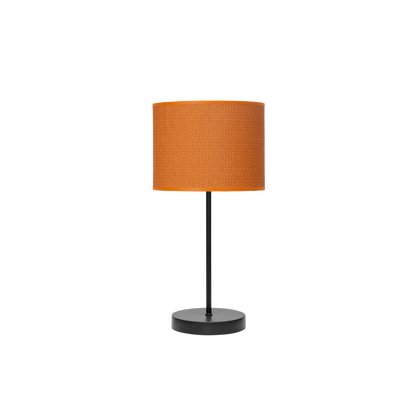Lámpara de sobremesa fabricada en metal y textil, color negro y naranja