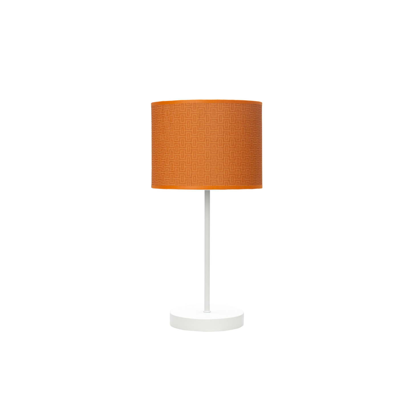 Lámpara MODA fabricada en metal color blanco y pantalla textil naranja, ideal para interior