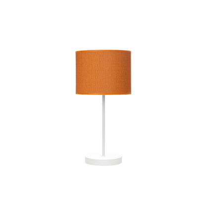 Lámpara MODA fabricada en metal color blanco y pantalla textil naranja, ideal para interior