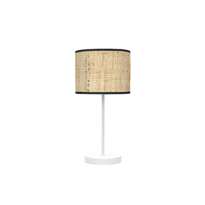 Lámpara fabricada en metal y textil color blanco y cañizo oscuro