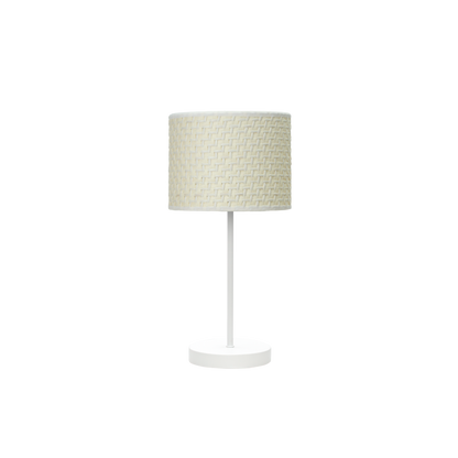 Lámpara MODA fabricada en metal color blanco con pantalla textil de cañizo