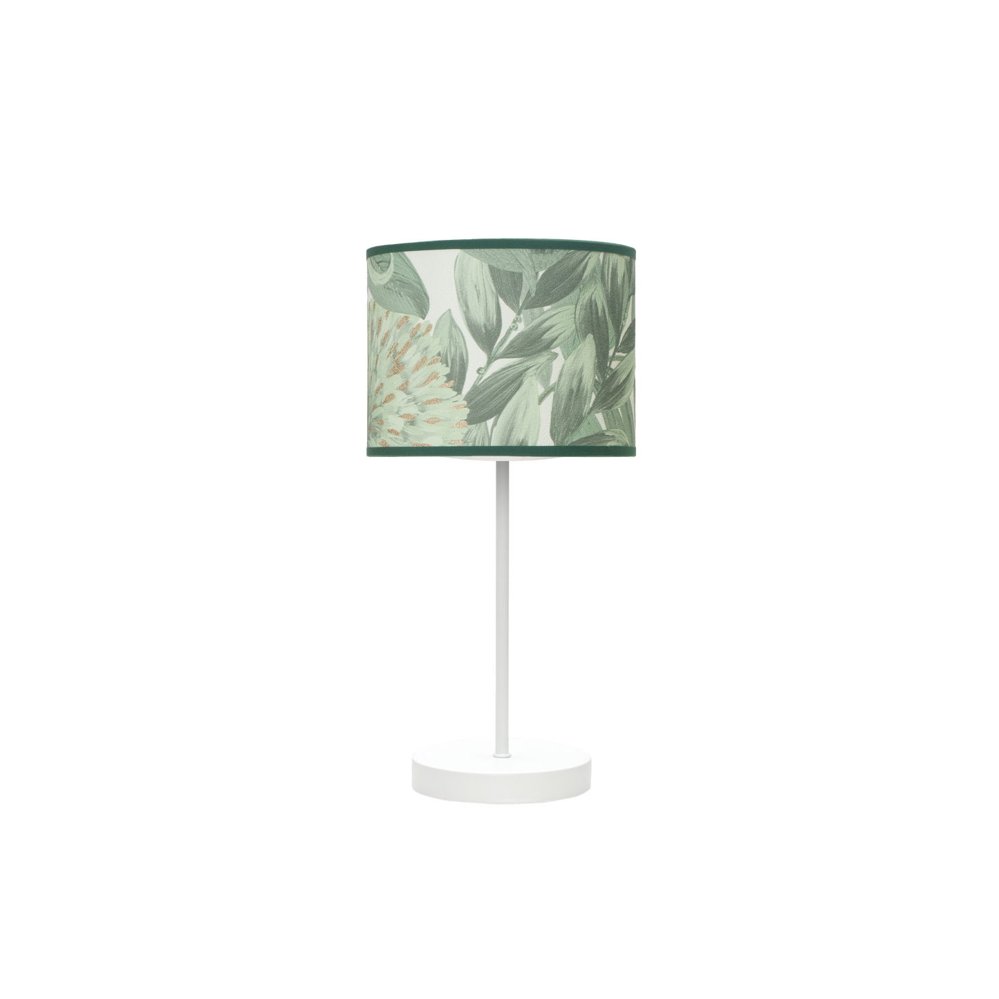 Lámpara de mesa Moda fabricada en metal color blanco con pantalla textil verde