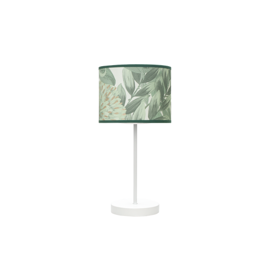 Lámpara de mesa Moda fabricada en metal color blanco con pantalla textil verde