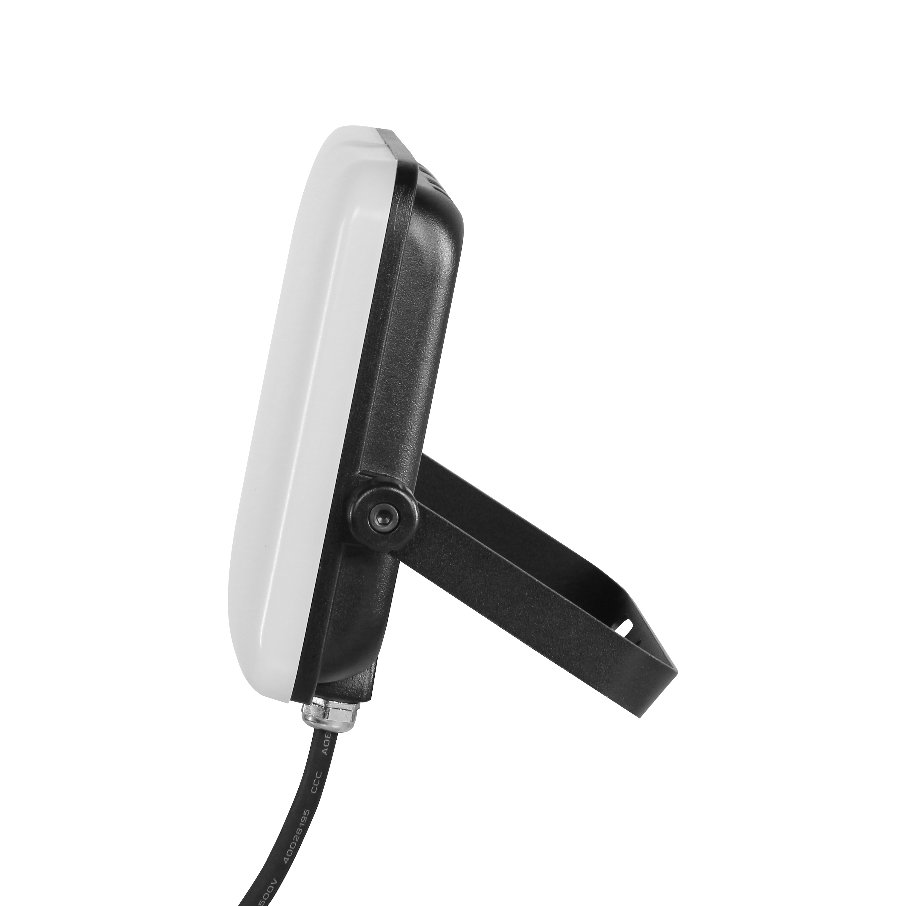 Proyector Destello 20W Fabrilamp, vista frontal, blanco y negro, iluminación exterior.