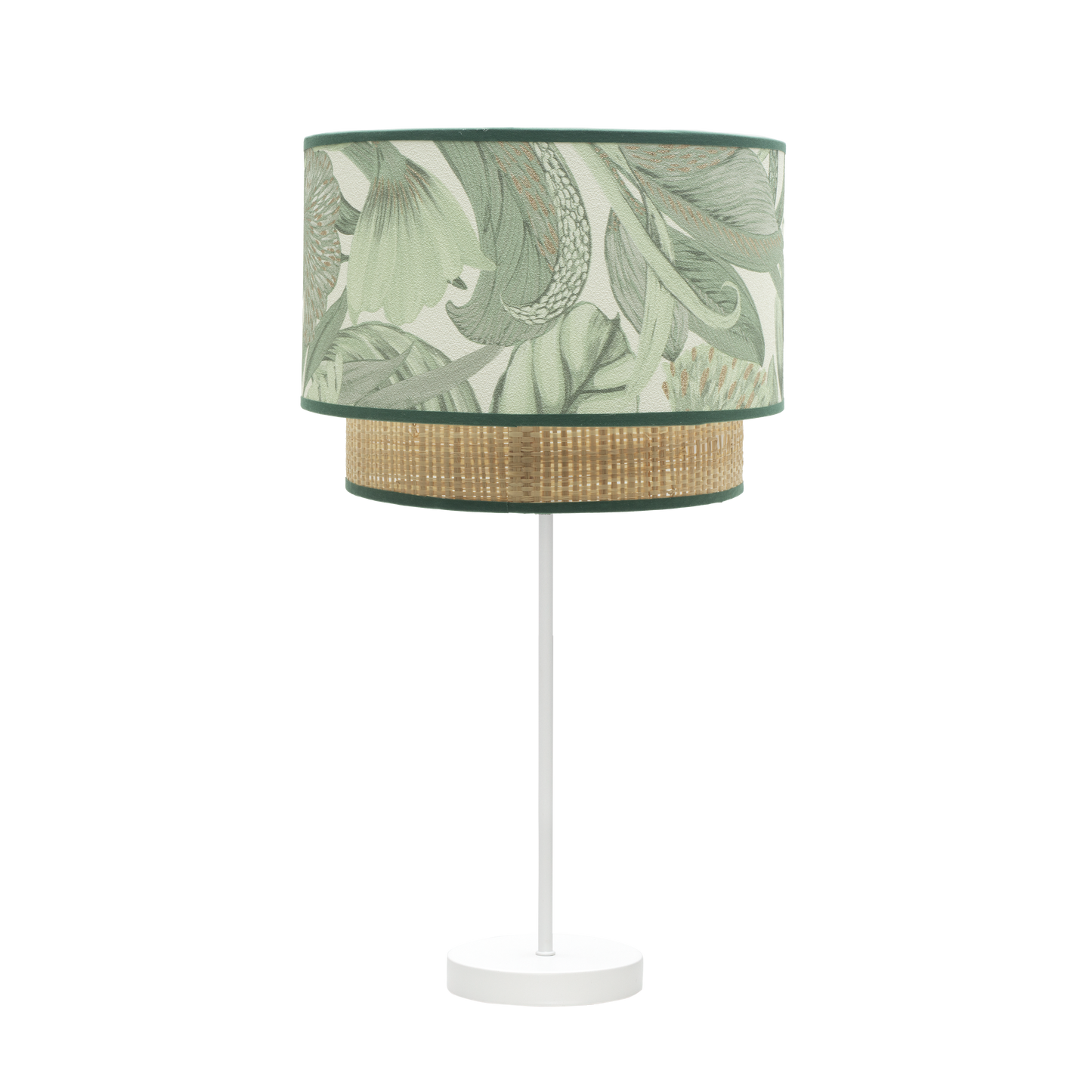Sobremesa Congo fabricada en metal y textil color blanco y hoja verde natural