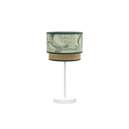 Lámpara de noche CONGO fabricada en metal color blanco y textil verde natural