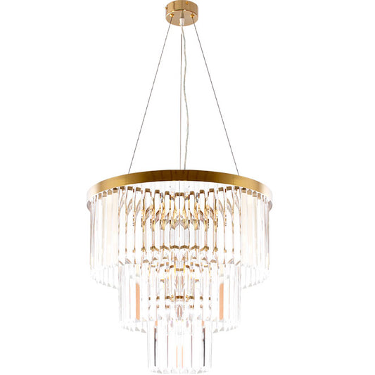 Lámpara de Techo OLFUS 53,5 cm Cristal Transparente y Dorado LUMIT Interlusa instalada en ambiente decorativo de salón o dormitorio | Interlusa