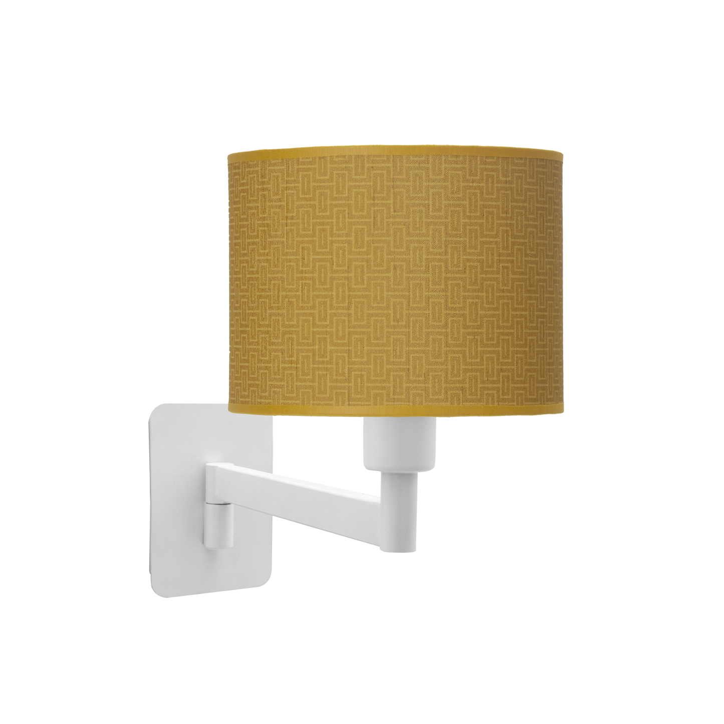 Aplique fabricado en metal blanco y textil amarillo para iluminación interior