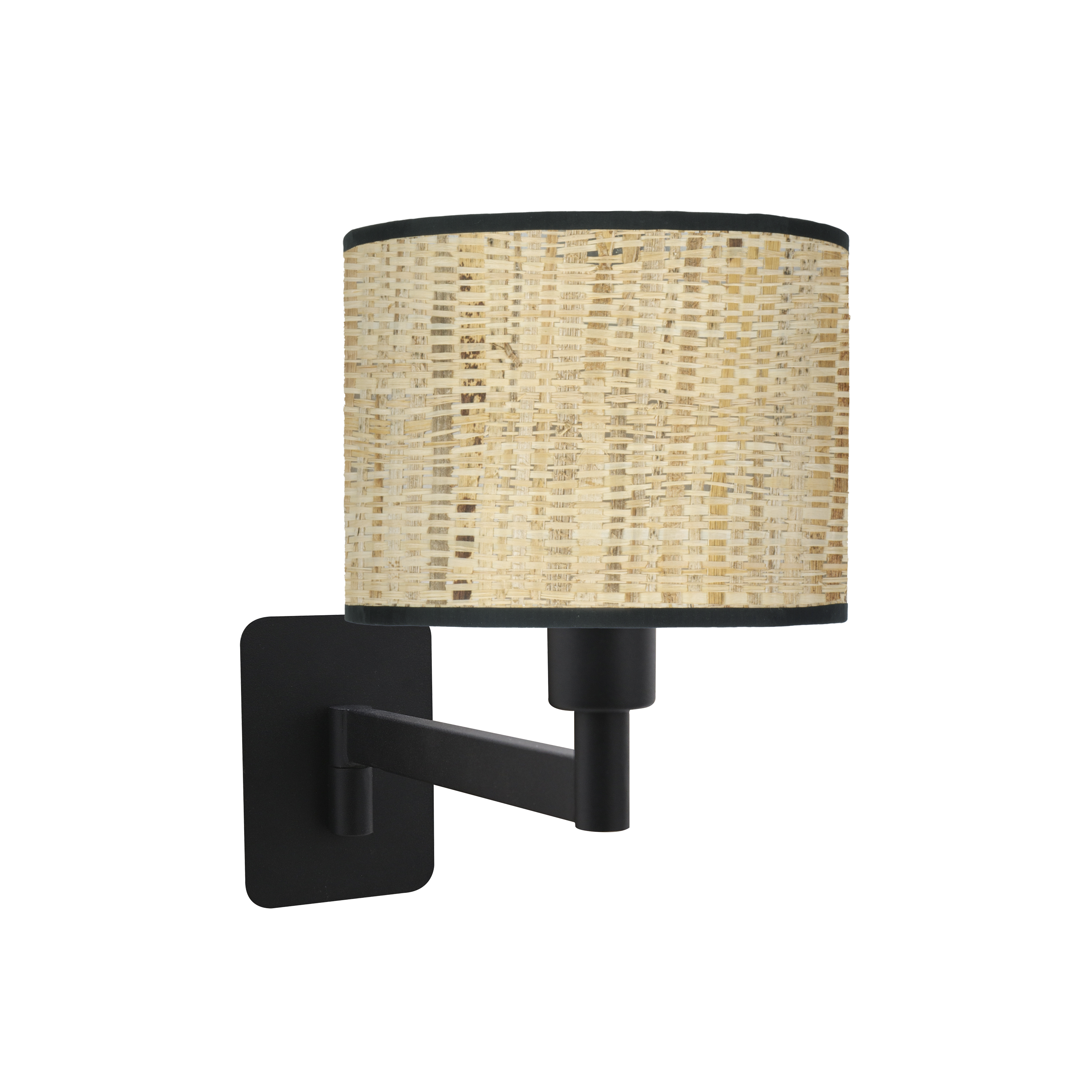 Aplique abatible Moda de Fabrilamp, color negro y cañizo oscuro, ideal para dormitorios modernos.