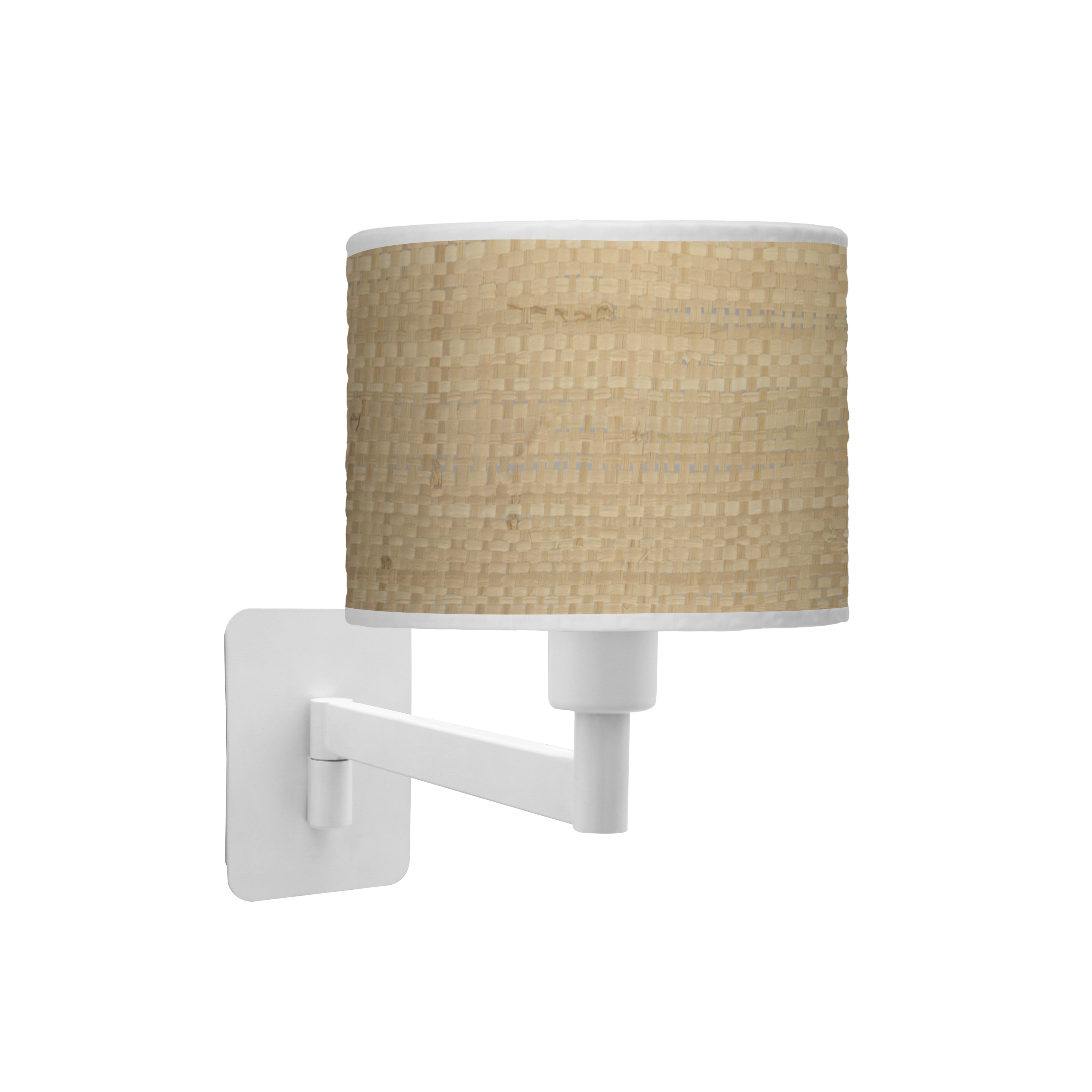 Aplique abatible Moda de Fabrilamp, color blanco y cañizo claro, ideal para dormitorios y espacios boho.