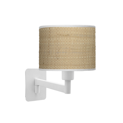 Aplique fabricado en Metal color Blanco con pantalla de Textil color Cañizo Claro
