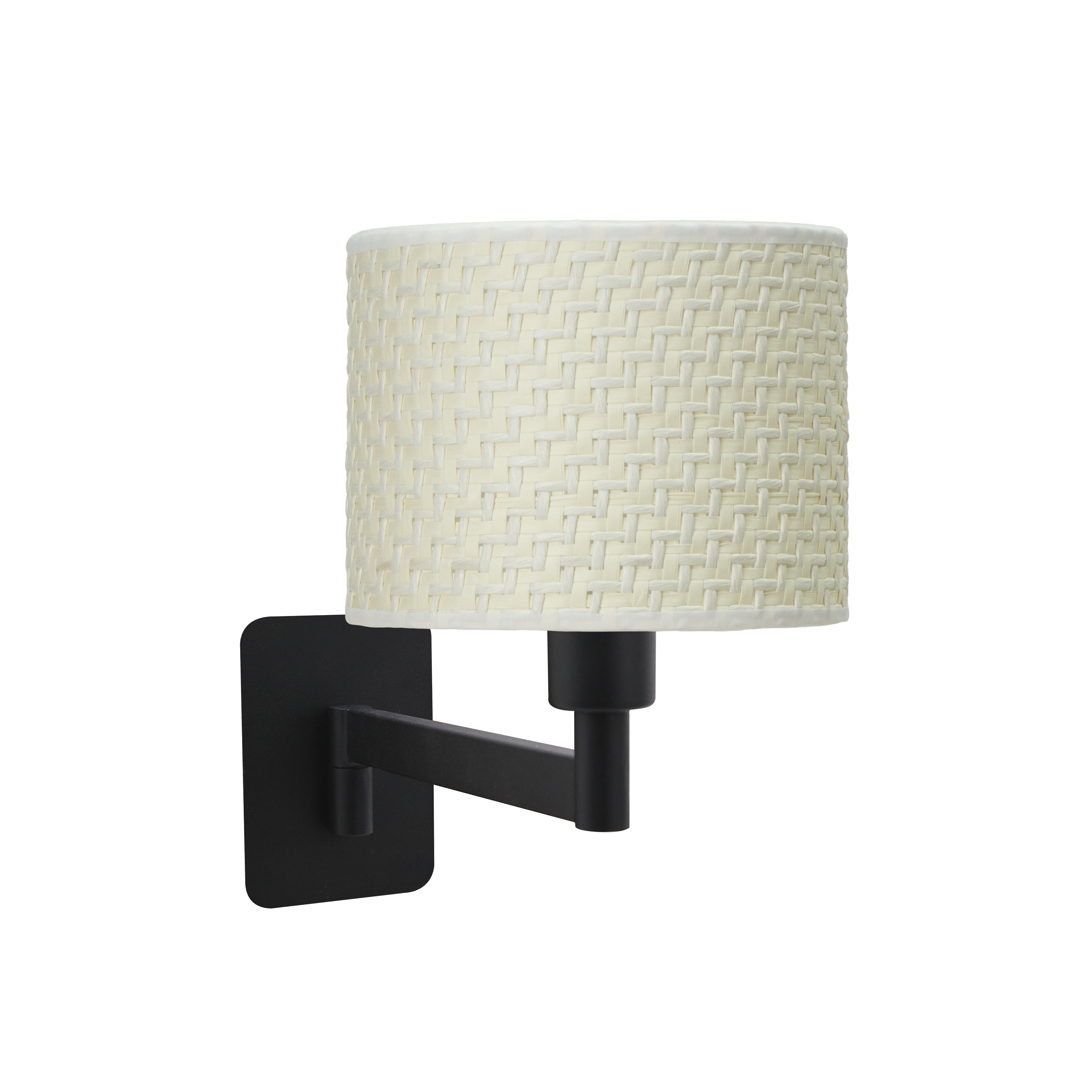Aplique abatible Moda de Fabrilamp, color negro con pantalla cañizo blanco, ideal para dormitorios y espacios modernos.