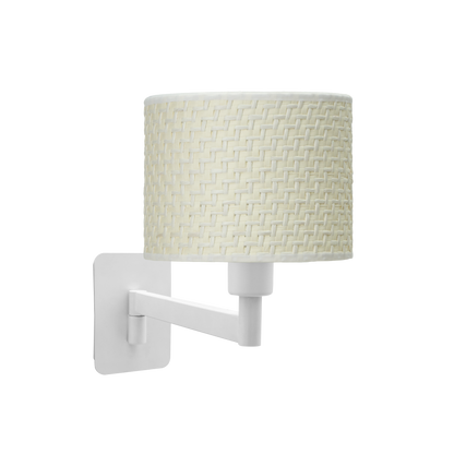Aplique abatible fabricado en metal color blanco con pantalla textil cañizo
