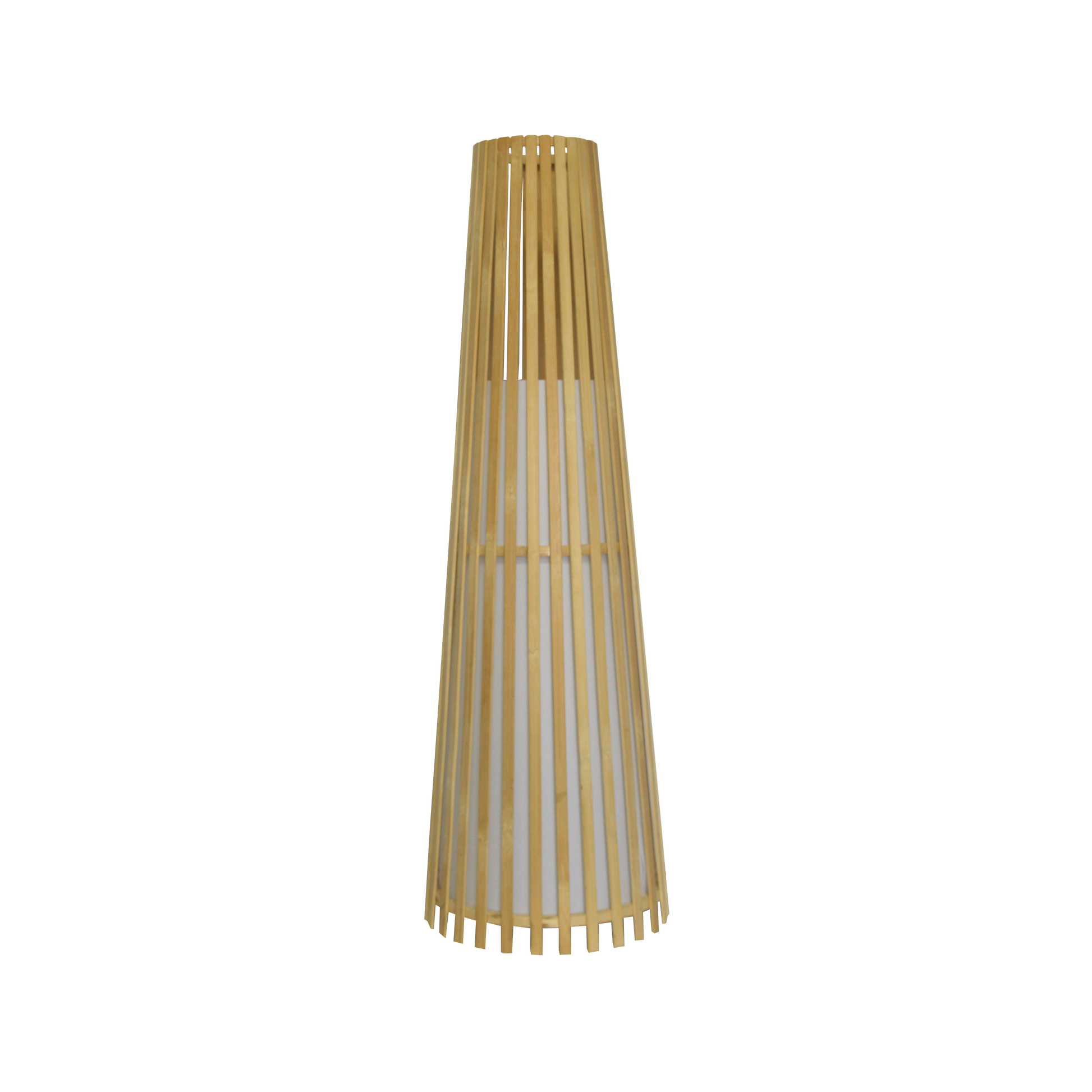 Lámpara de pie Kofi fabricada en bambú color natural, con pantalla de pergamino