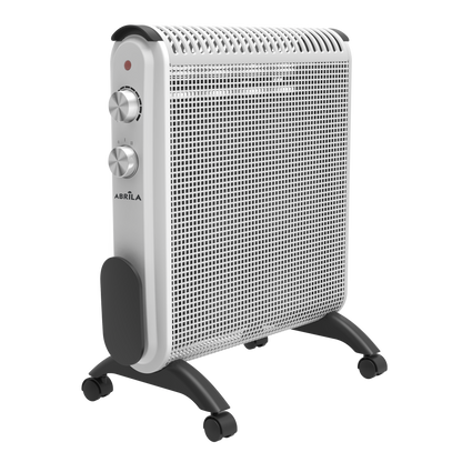 Radiador de Mica Condor 2000W de Fabrilamp, blanco y gris, con termostato y sistema antivuelco.