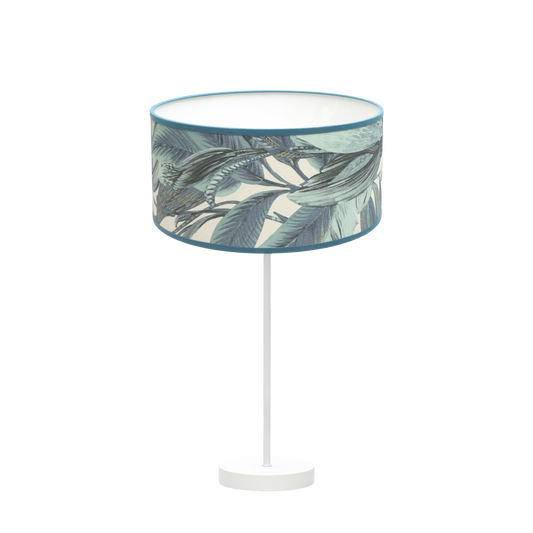 Sobremesa Argel fabricada en metal color blanco con pantalla textil azul