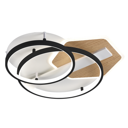 Plafón Trofa fabricado en metal y policarbonato color negro y madera