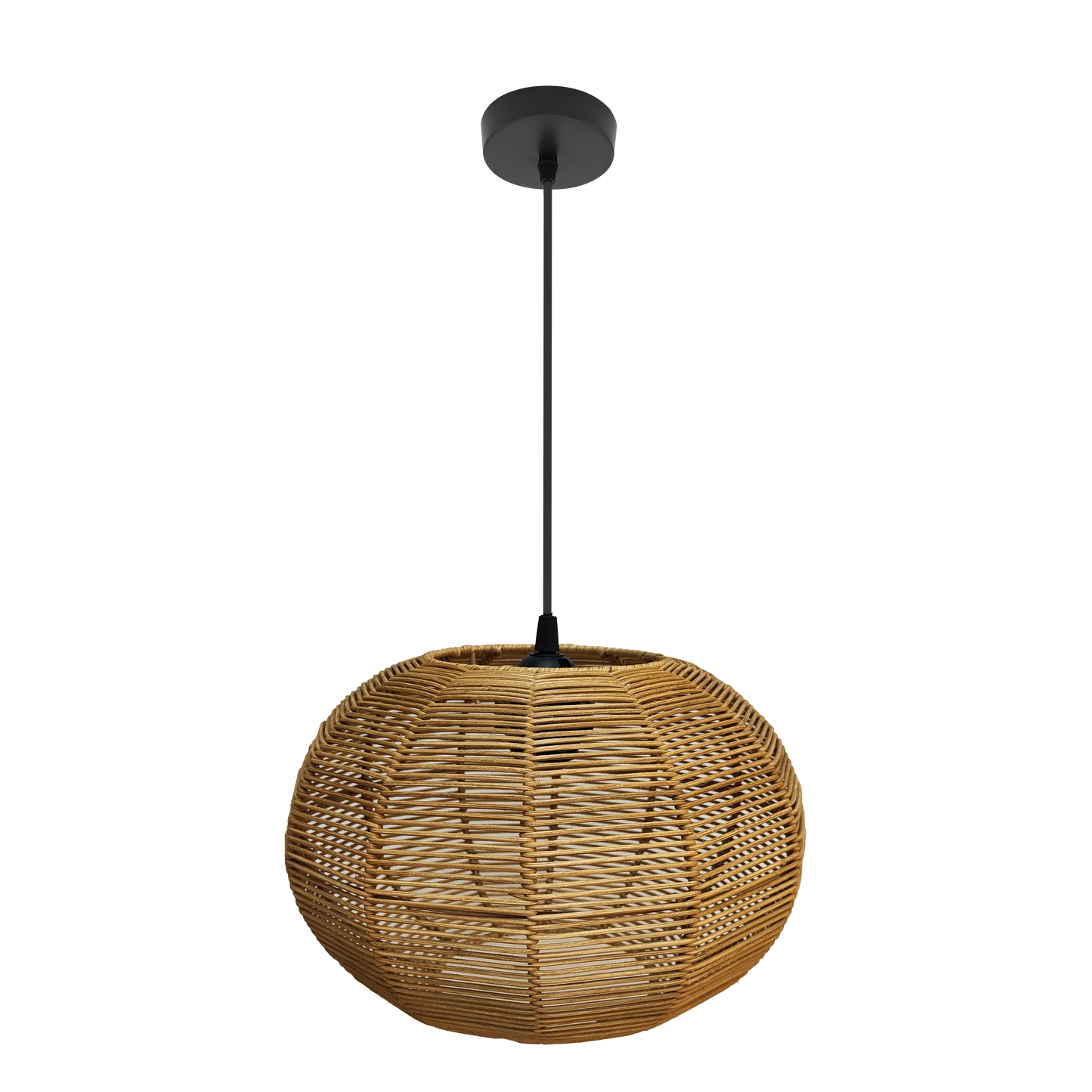 Colgante Kepa Negro/Natural de Fabrilamp, diseño elegante en rattan, ideal para decoración de interiores.