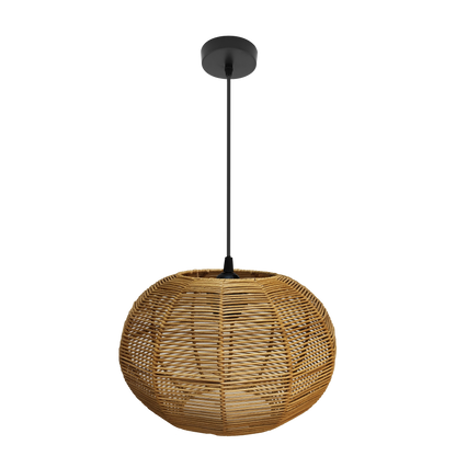 Colgante Kepa Negro/Natural de Fabrilamp, diseño elegante en rattan, ideal para decoración de interiores.