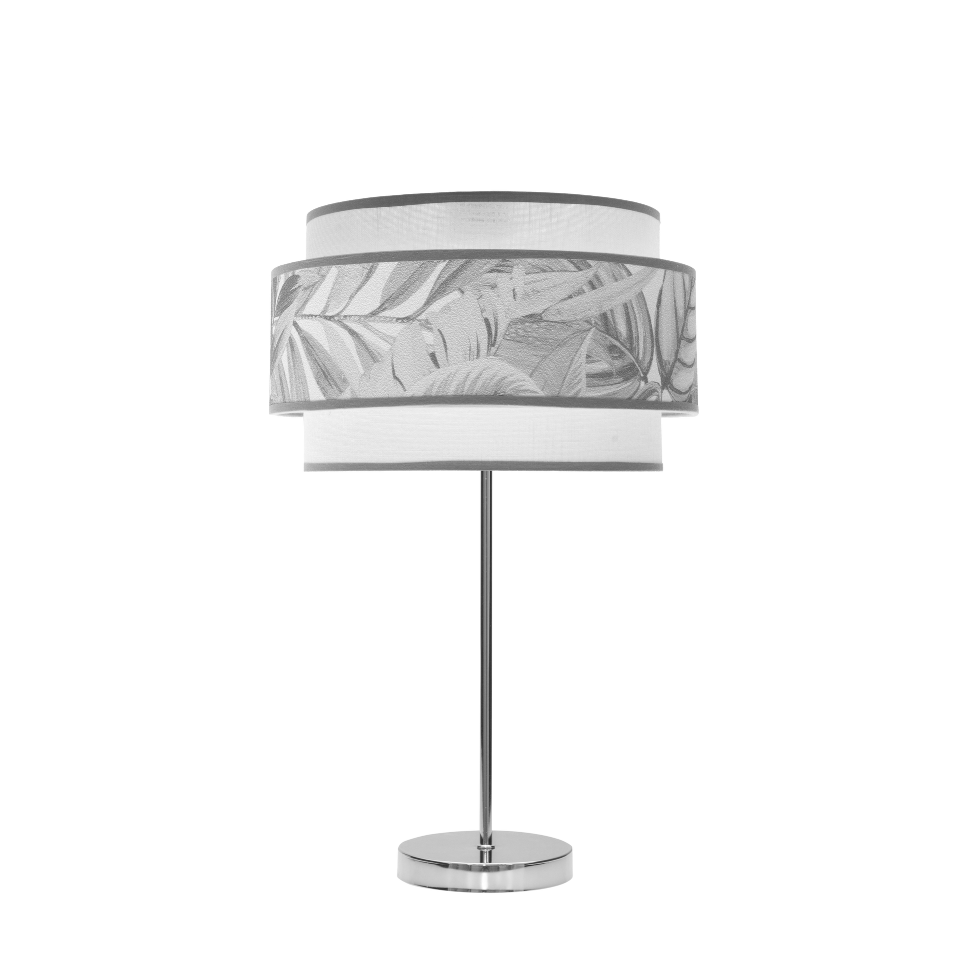 Sobremesa Camerun fabricada en Metal color Cromo con pantalla Textil Blanco y Gris