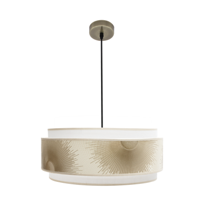 Lámpara colgante Nepal fabricada en metal color cuero y textil blanco/oro