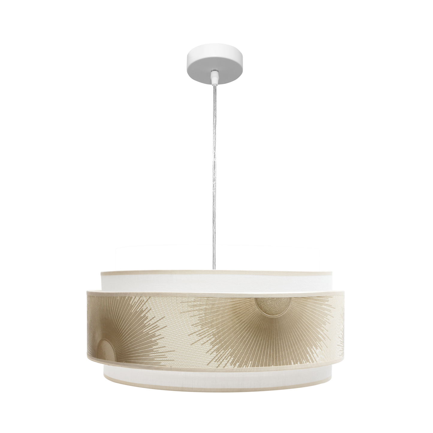 Lámpara Nepal fabricada en metal color blanco y oro, ideal para salones