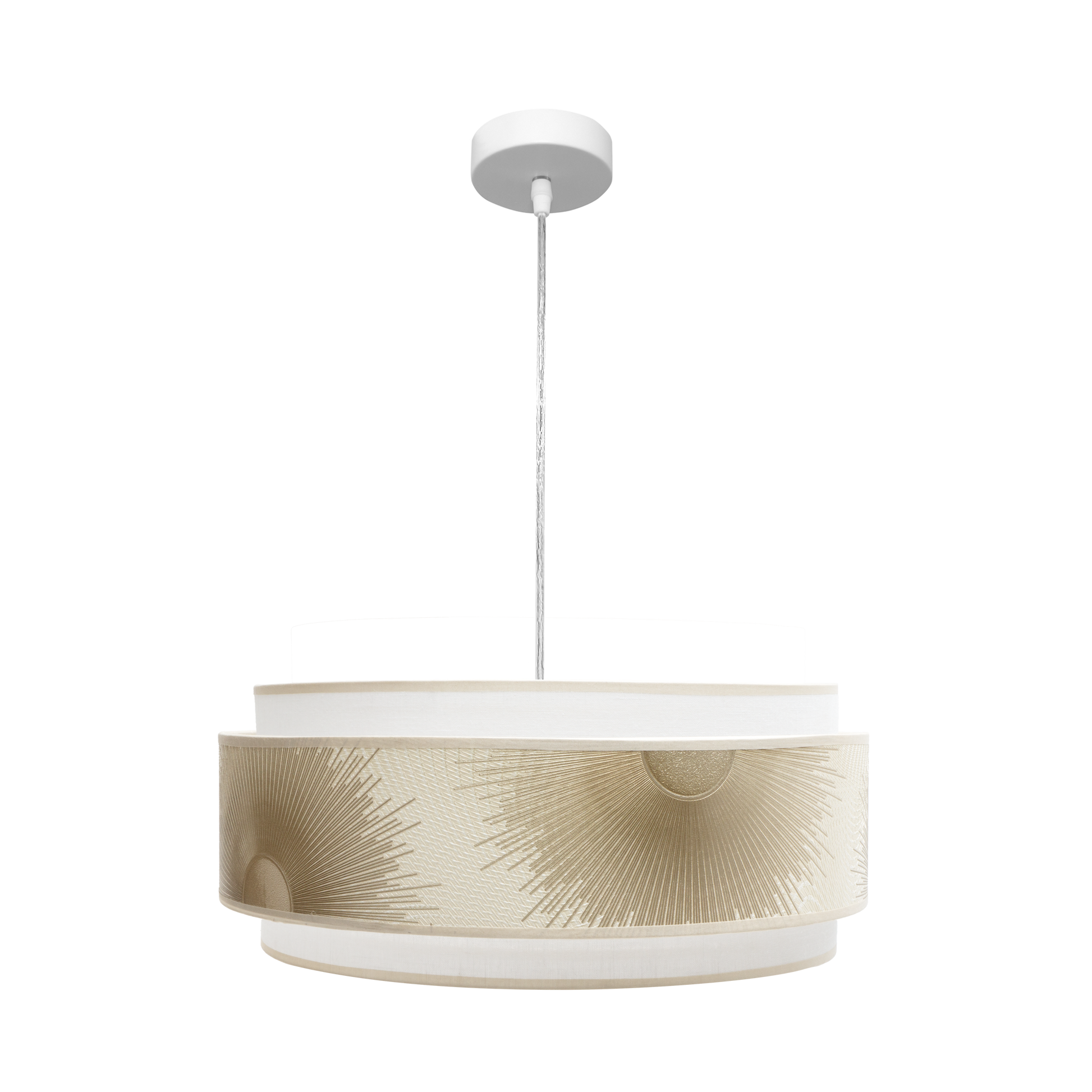 Lámpara Nepal fabricada en metal color blanco y oro, ideal para salones