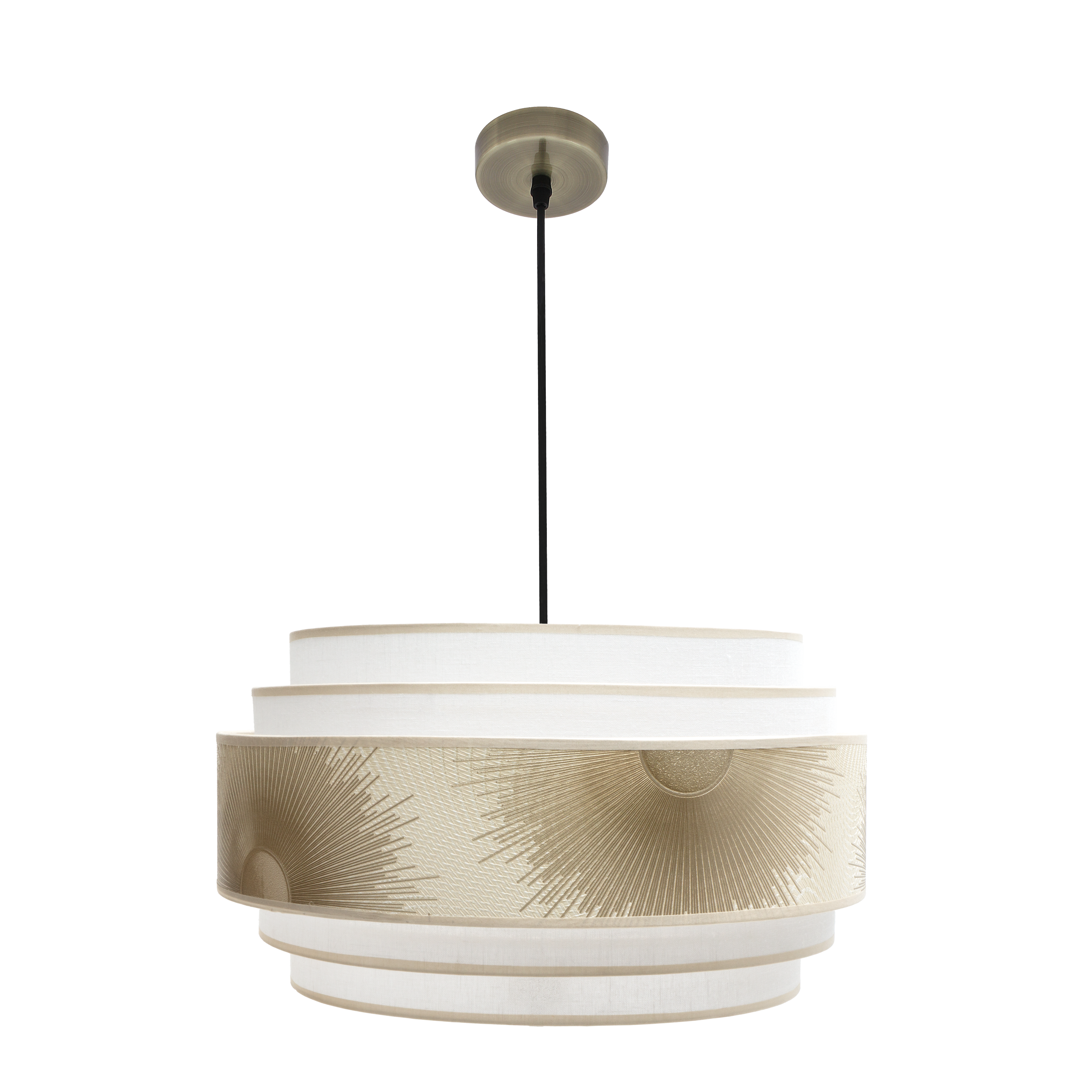 Colgante Nepal 5P 3xe27 Cuero/Blanco/Oro 50x50cm de Fabrilamp, vista frontal.