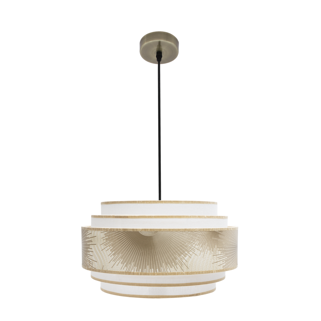 Colgante Nepal 5P Cuero/Blanco/Oro de Fabrilamp, diseño moderno y elegante para tu hogar.